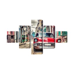 Mehrteiliges Bild Rotes Chevrolet-Auto Im Retro-Stil