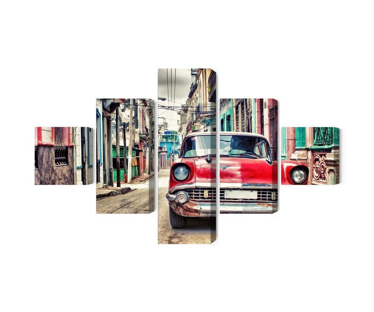 Mehrteiliges Bild Rotes Chevrolet-Auto Im Retro-Stil