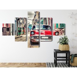 Mehrteiliges Bild Rotes Chevrolet-Auto Im Retro-Stil
