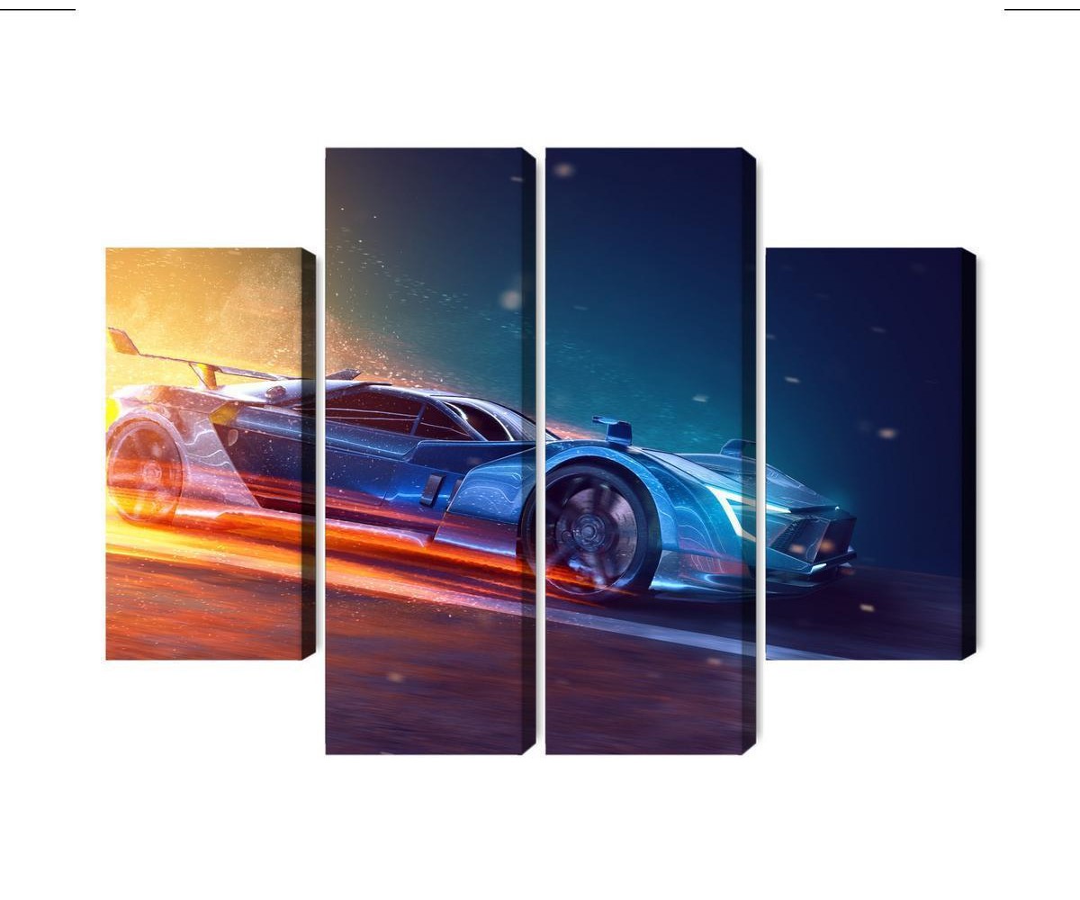 Mehrteiliges Bild 3D Futuristischer Sportwagen