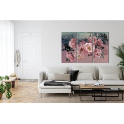Mehrteiliges Bild Blumenstrauß Und Ein Schmetterling