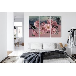 Mehrteiliges Bild Blumenstrauß Und Ein Schmetterling