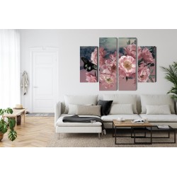Mehrteiliges Bild Blumenstrauß Und Ein Schmetterling