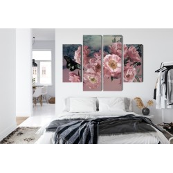 Mehrteiliges Bild Blumenstrauß Und Ein Schmetterling