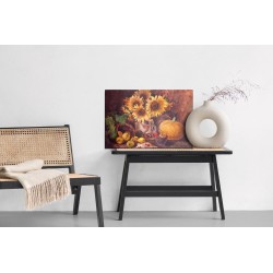 Leinwandbild Stillleben Mit Sonnenblumen Und Früchten