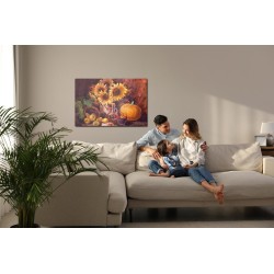 Leinwandbild Stillleben Mit Sonnenblumen Und Früchten