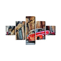 Mehrteiliges Bild Altes Amerikanisches Auto Und Gebäude In Havanna