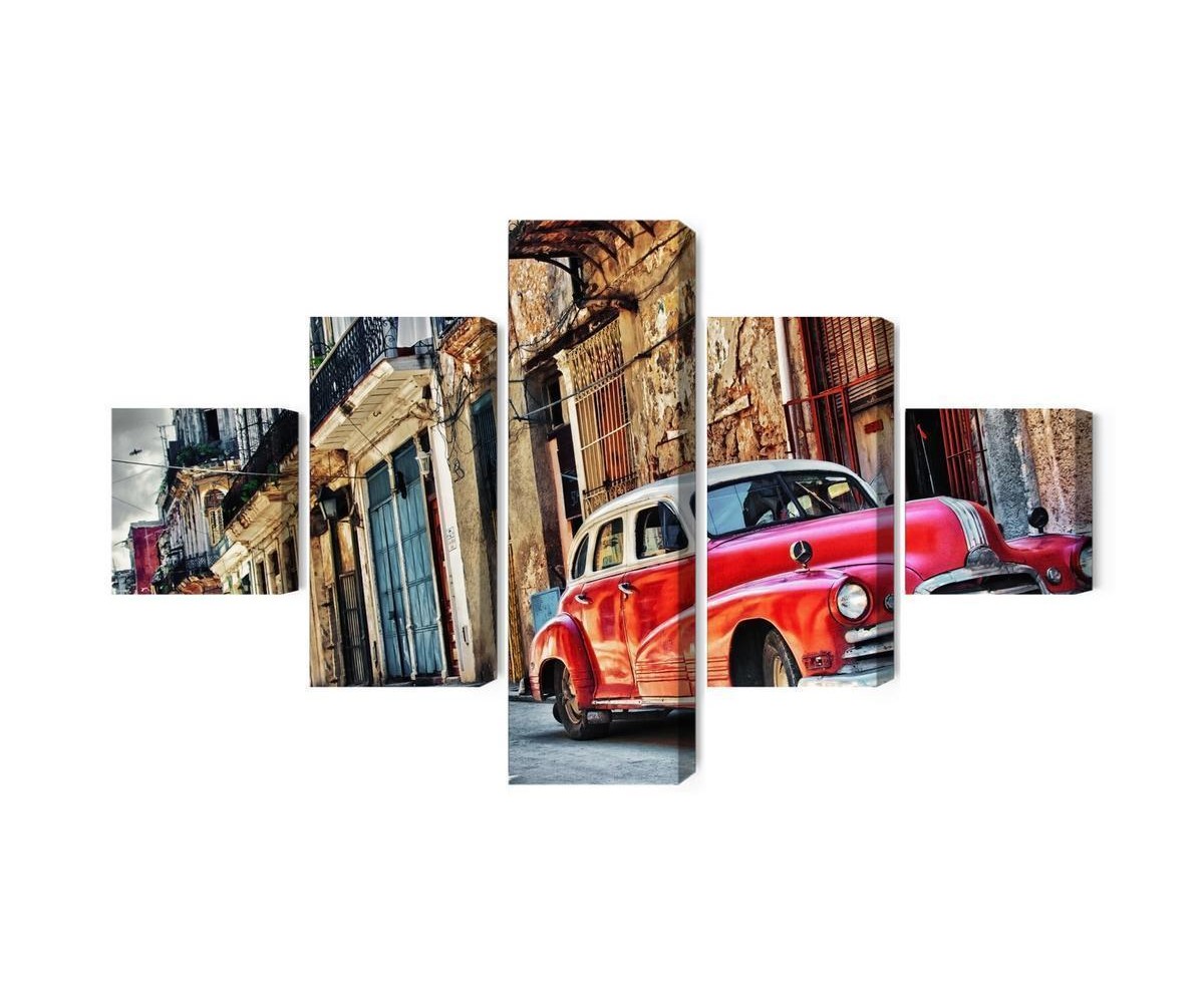 Mehrteiliges Bild Altes Amerikanisches Auto Und Gebäude In Havanna