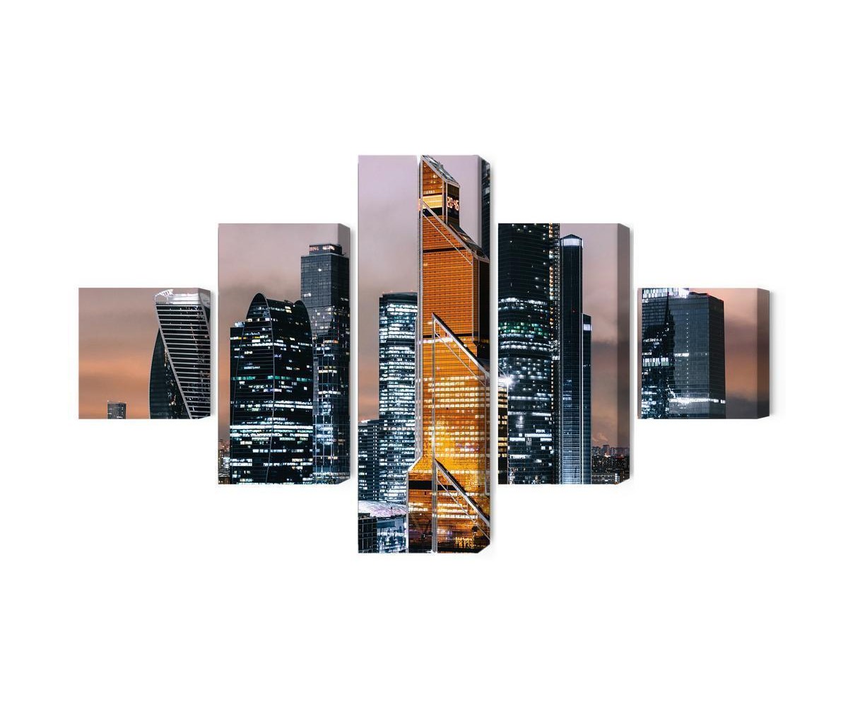 Mehrteiliges Bild Panorama Des Moskauer Stadtzentrums Und Der Wolkenkratzer