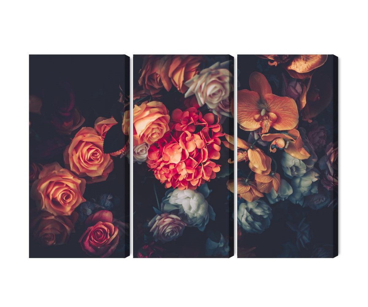 Mehrteiliges Bild Bunte Blumen Für Vintage-Stil