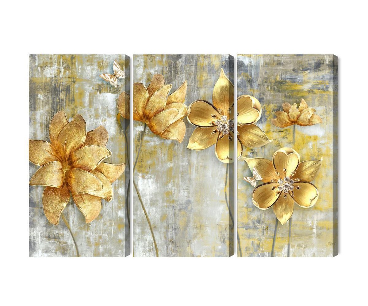 Mehrteiliges Bild Dekorative Blumen In Beigetönen