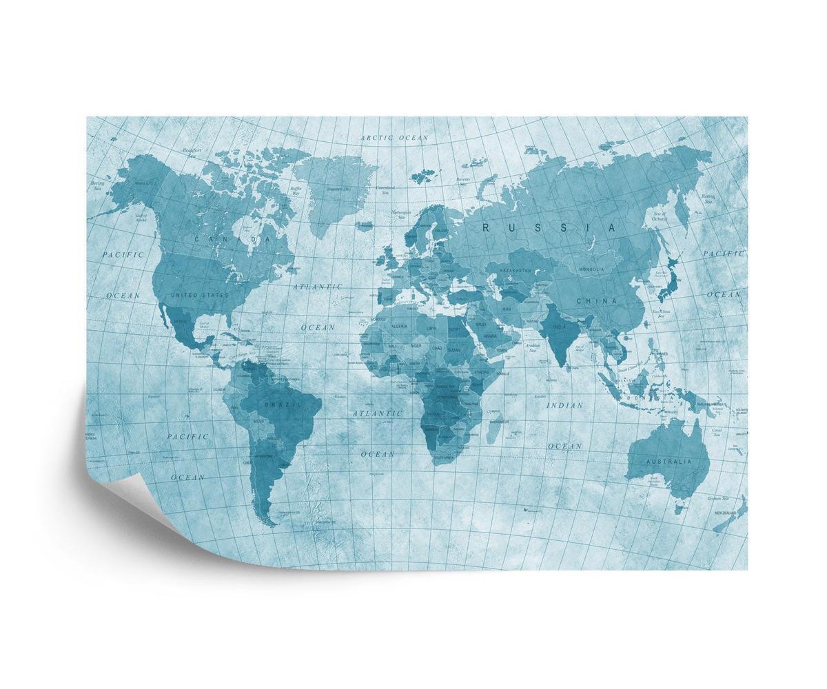 Fototapete Weltkarte Texturiert Blau