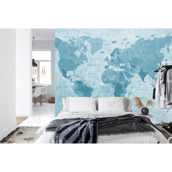 Fototapete Weltkarte Texturiert Blau