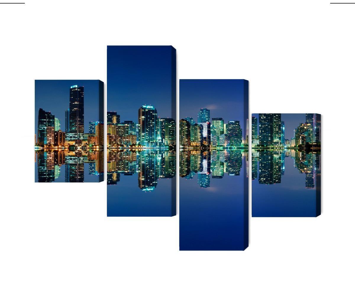 Mehrteiliges Bild Panorama Von Miami Bei Nacht