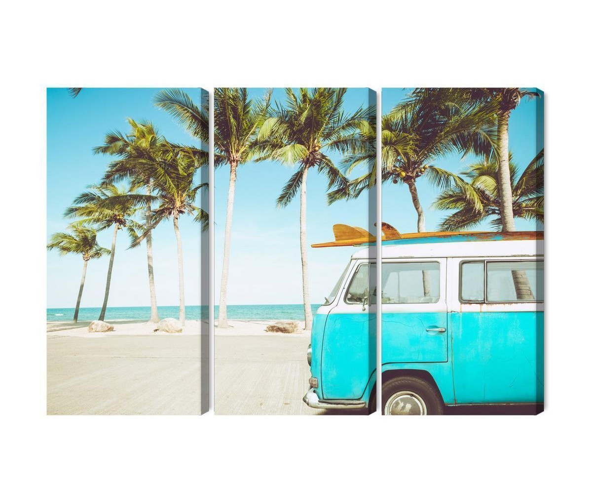 Mehrteiliges Bild Retro-Auto Am Strand 3D