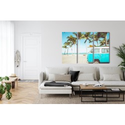 Mehrteiliges Bild Retro-Auto Am Strand 3D