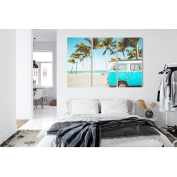 Mehrteiliges Bild Retro-Auto Am Strand 3D