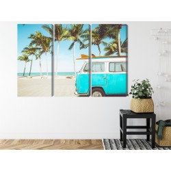 Mehrteiliges Bild Retro-Auto Am Strand 3D