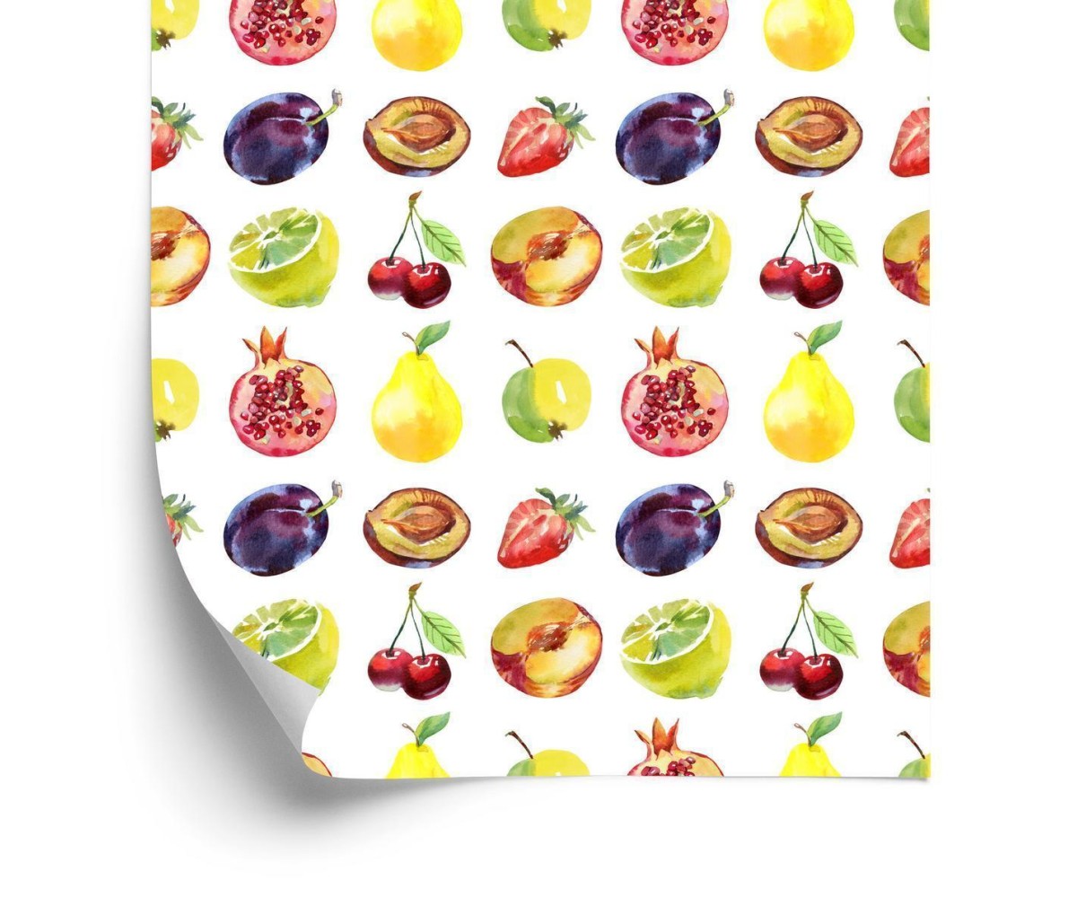 Tapete Für Die Küche Obst  Äpfel  Kirschen