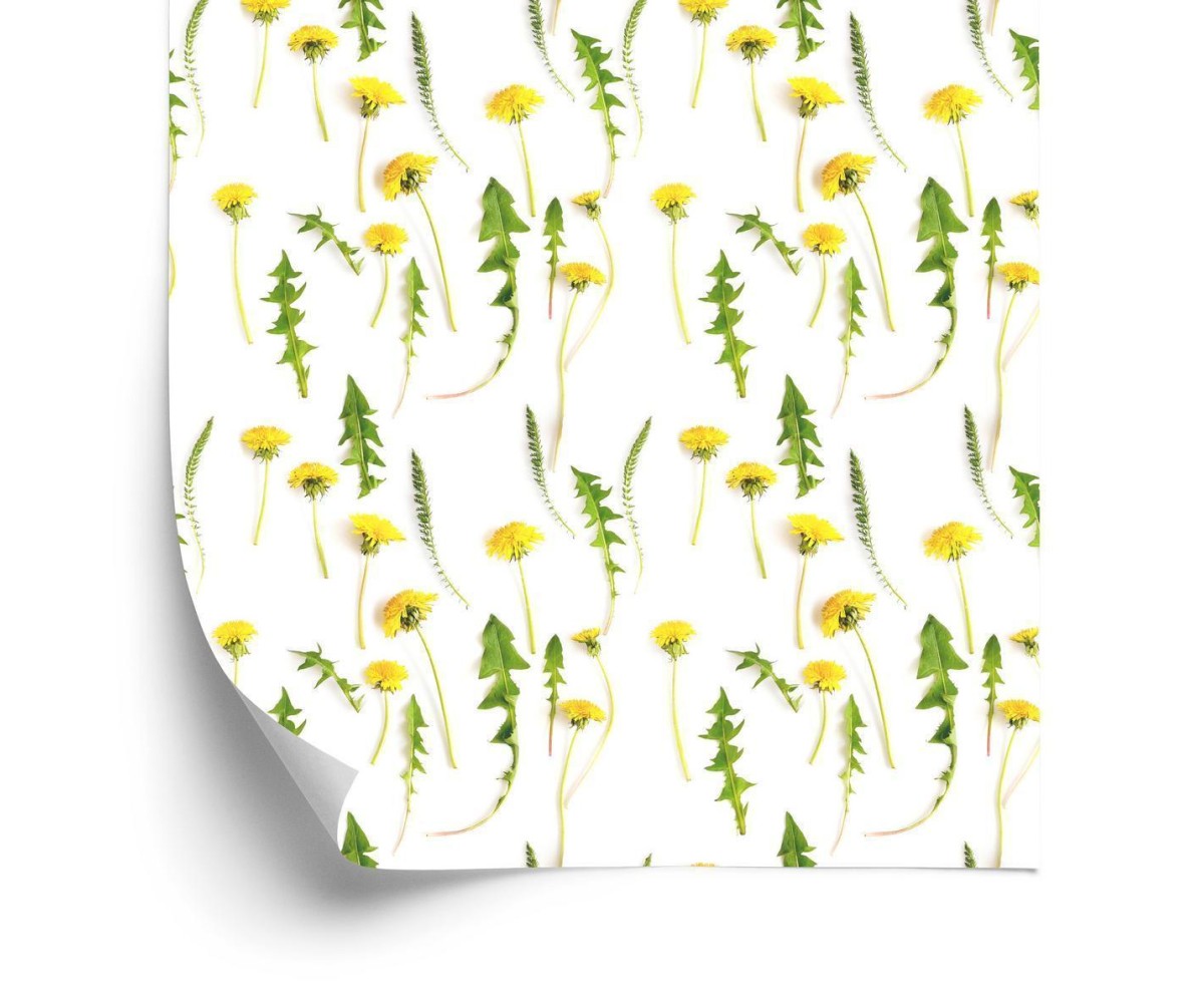 Tapete Löwenzahnblüten Mit Blättern