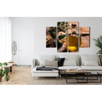 Mehrteiliges Bild Eine Flasche Olivenöl