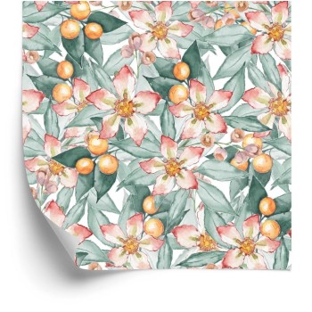 Tapete Bunte Blätter Und Blumen  Die Mit Wasserfarben Gemalt Werden