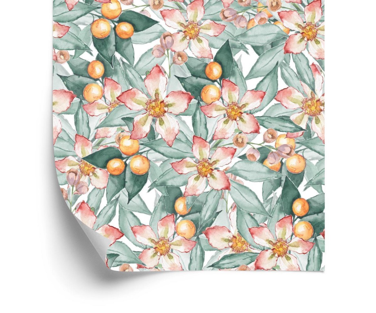 Tapete Bunte Blätter Und Blumen  Die Mit Wasserfarben Gemalt Werden