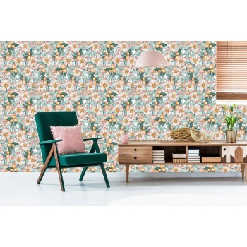 Tapete Bunte Blätter Und Blumen  Die Mit Wasserfarben Gemalt Werden