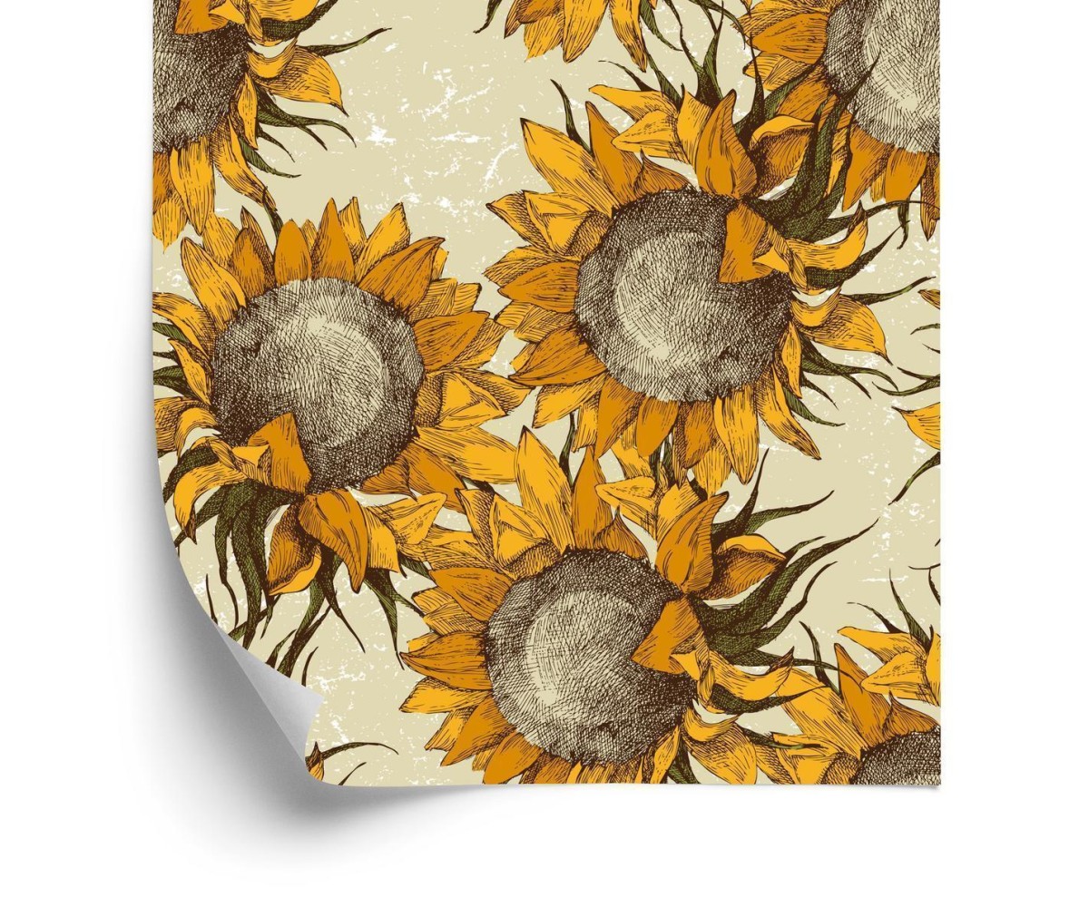 Tapete Sonnenblumenblumen Im Vintage-Stil