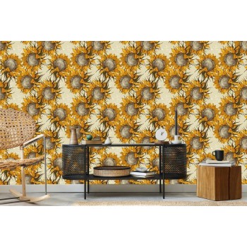 Tapete Sonnenblumenblumen Im Vintage-Stil