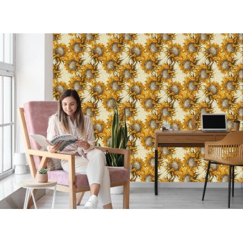 Tapete Sonnenblumenblumen Im Vintage-Stil