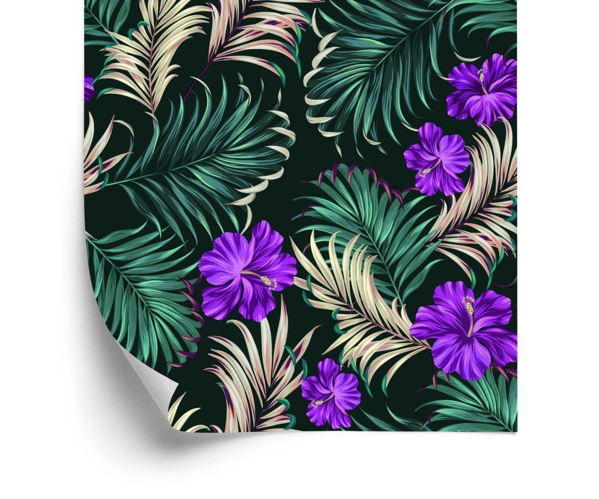 Tapete Hibiskus Mit Tropischen Blättern