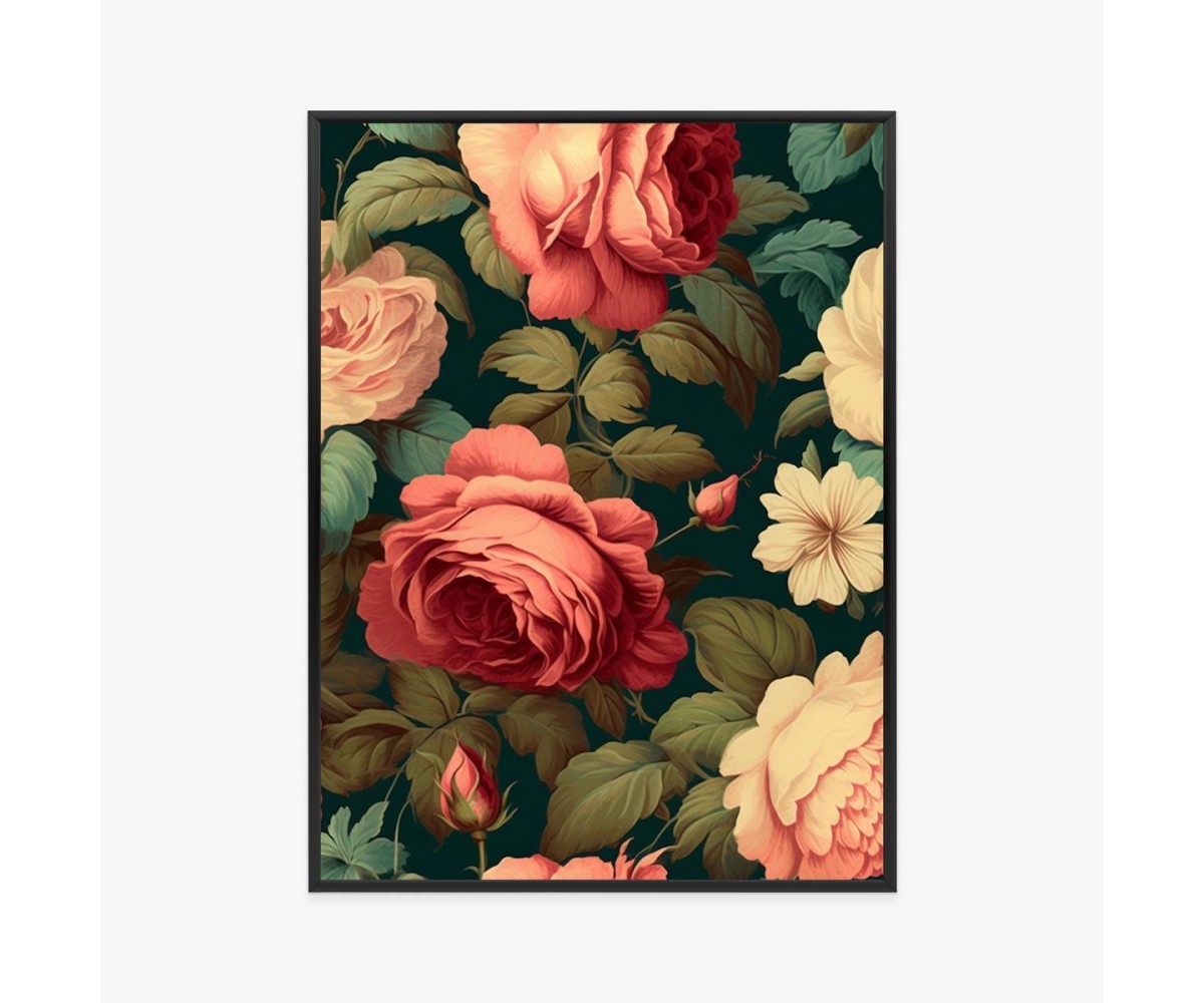 Poster Romantische Rosen Und Grüne Blätter