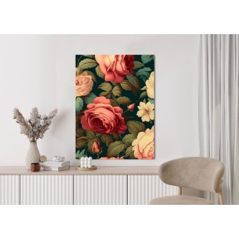 Poster Romantische Rosen Und Grüne Blätter