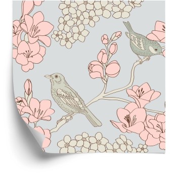 Tapete Vögel Mit Blumen