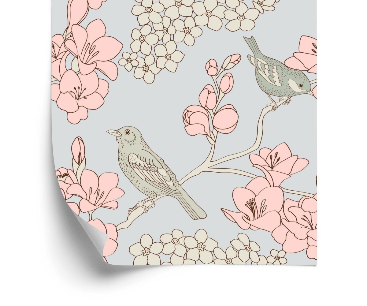 Tapete Vögel Mit Blumen