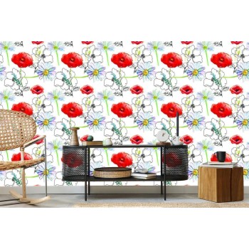 Tapete Mohnblumen Und Gänseblümchen