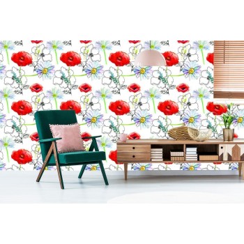 Tapete Mohnblumen Und Gänseblümchen