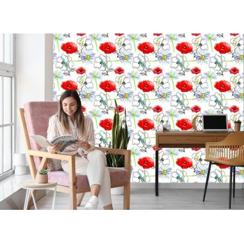 Tapete Mohnblumen Und Gänseblümchen