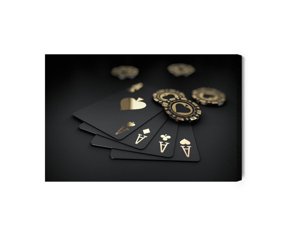 Leinwandbild Spielkarten Mit Chips