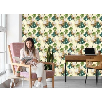 Tapete Helle Blumen Mit Blättern Im Hintergrund