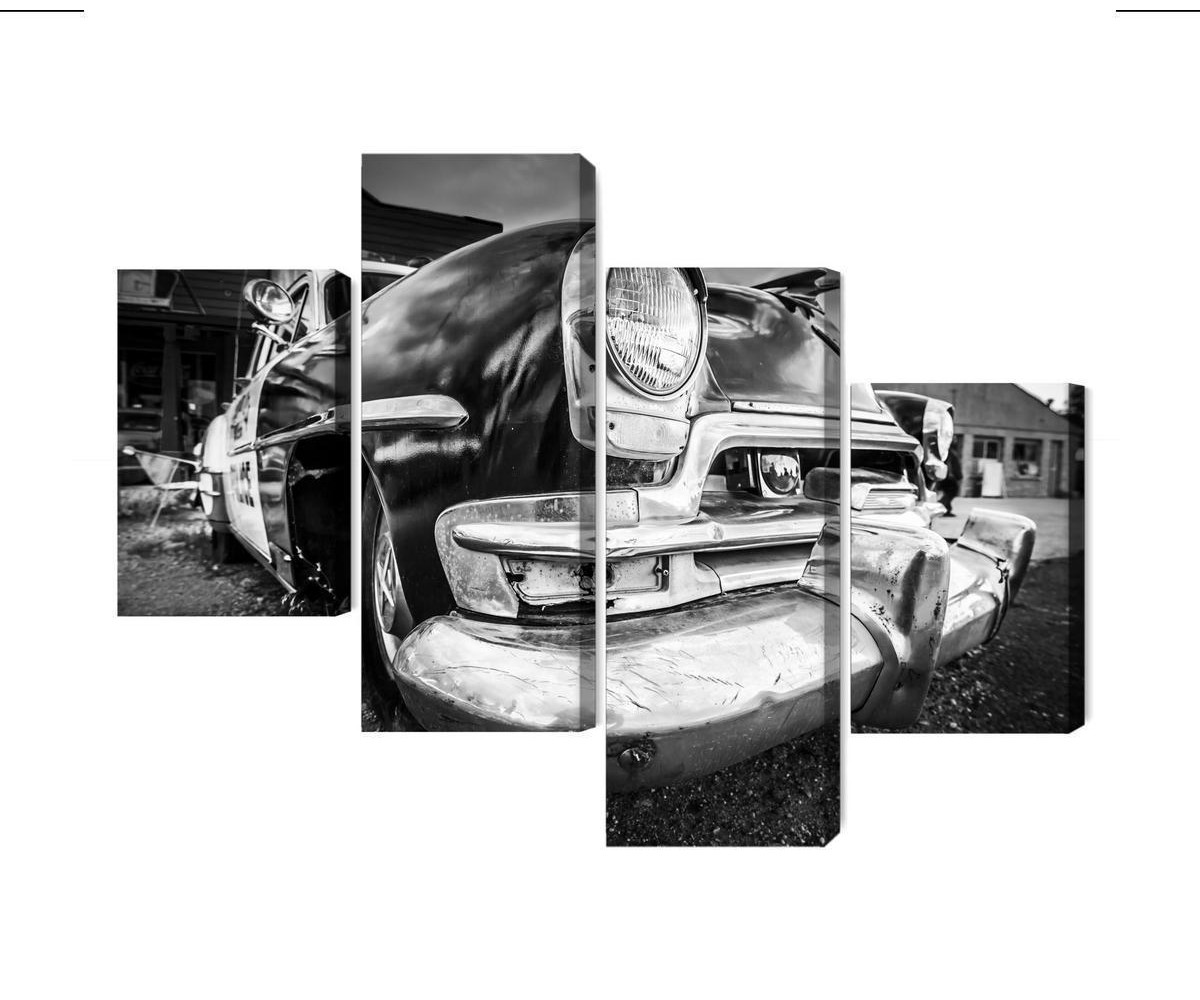 Mehrteiliges Bild Amerikanisches Retro-Auto In Schwarz Und Weiß
