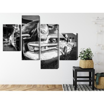 Mehrteiliges Bild Amerikanisches Retro-Auto In Schwarz Und Weiß