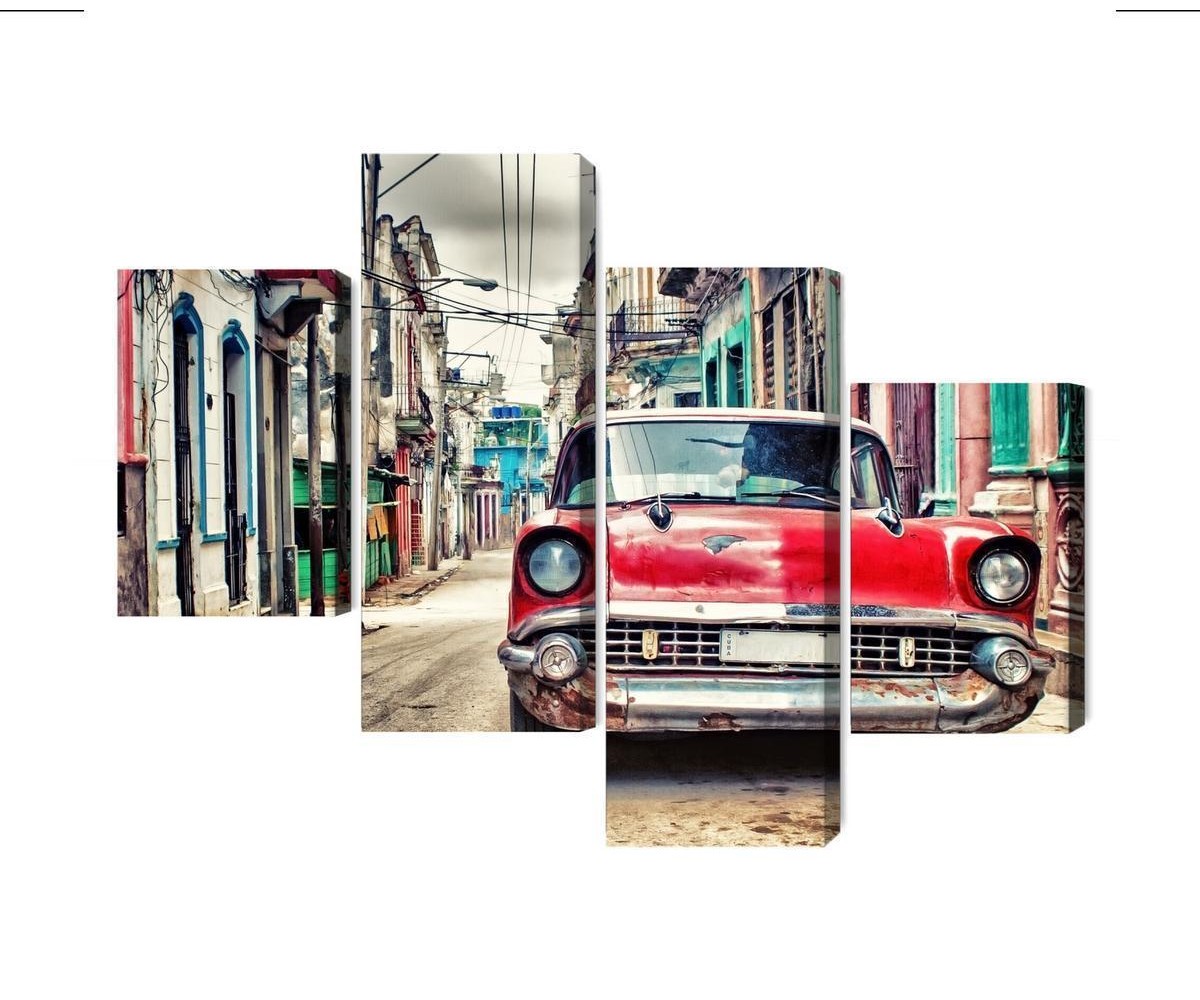 Mehrteiliges Bild Rotes Chevrolet-Auto Im Retro-Stil
