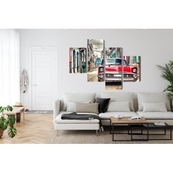 Mehrteiliges Bild Rotes Chevrolet-Auto Im Retro-Stil