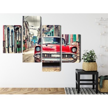Mehrteiliges Bild Rotes Chevrolet-Auto Im Retro-Stil