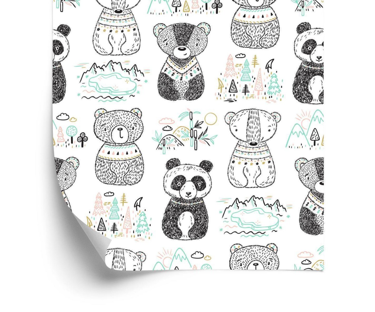 Tapete Teddybären Pandabäume
